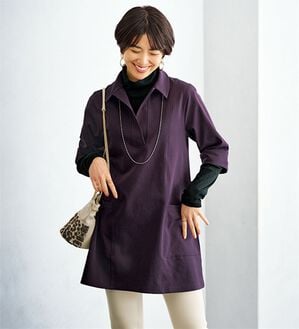 BELLUNA（ベルーナ）の「なめらかポンチ素材衿付きチュニック（チュニック）」｜ワイン