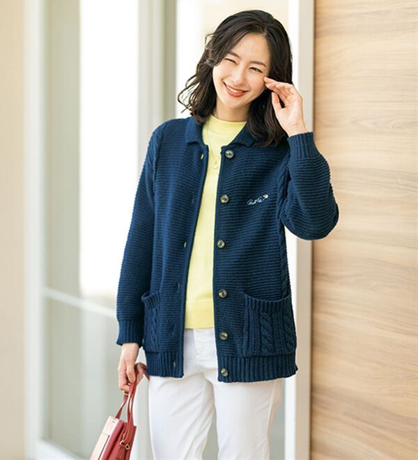 ルフラン（ルフラン）の「【ＡＰ】衿付編地ニットジャケット（その他ジャケット）」｜ネイビー
