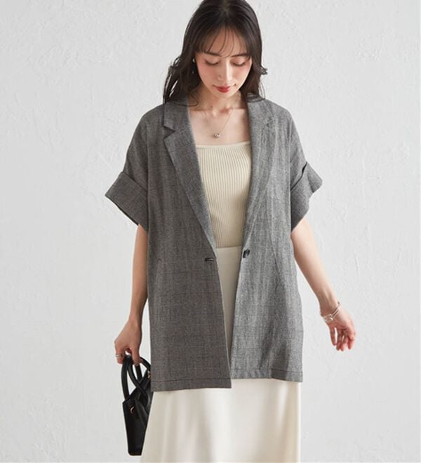 RANAN（ラナン）の「クレープジャカードハーフスリーブジャケット（テーラードジャケット）」｜詳細画像