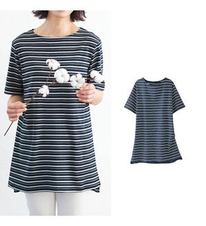 BELLUNA（ベルーナ）の「オーガニック超長綿１００％チュニック（チュニック）」｜ネイビー／白