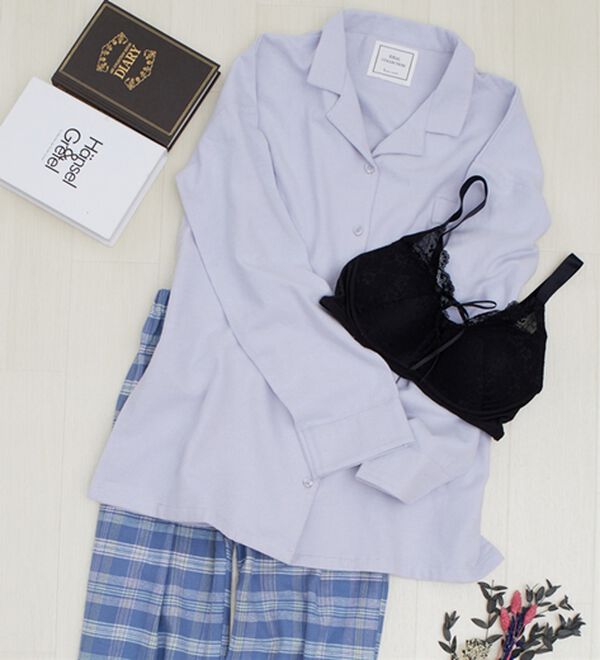 YU'NOW（ユナウ）の「コットン100パジャマ＆ナイトブラセット（パジャマ・ルームウェア）」｜パープル