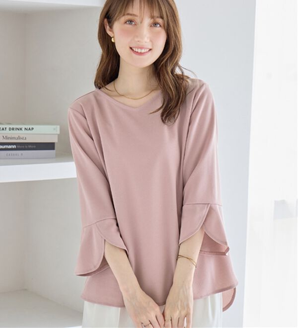 alotta（アロッタ）の「着痩せが叶う！チューリップ袖ブラウスＴシャツ（ブラウス）」｜ピンク