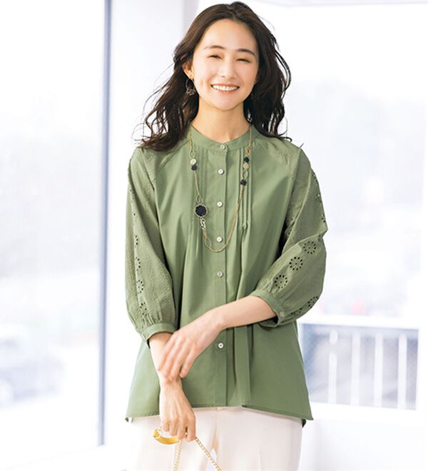 ルフラン（ルフラン）の「大人可愛い。刺しゅうレースブラウス（ブラウス）」｜オリーブ