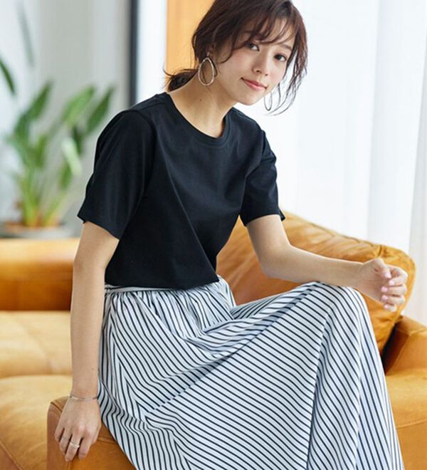 Pierrot（ピエロ）の「【選べるネック】シルケットコットンＴシャツ（Tシャツ）」｜詳細画像