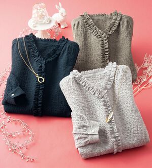 ルフラン（ルフラン）の「【３色組】タックフリルの大人ブラウス（ブラウス）」｜3色組