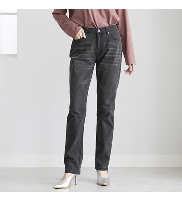 BELLUNA（ベルーナ）の「【暖かデニム】ふんわり裏起毛ストレッチスリムジーンズ（フルレングスパンツ）」｜詳細画像