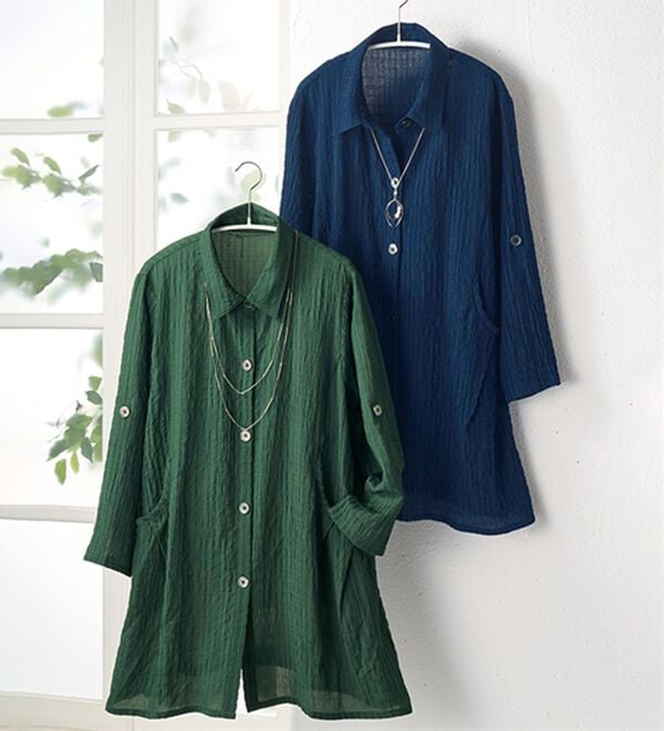 BELLUNA（ベルーナ）の「【２枚組】シアーチェック素材ゆったりチュニック（チュニック）」｜2枚組