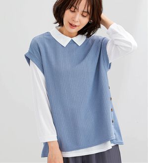 BELLUNA（ベルーナ）の「ジャカード裾ボタンベストアンサンブル（アンサンブル）」｜サックス