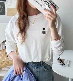 GeeRA（ジーラ）の「ハートデザイン刺繍ロンＴ（カットソー）」｜オフホワイト