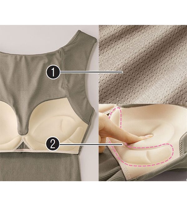 LAVIENNE（ラヴィエンヌ）の「ぴたもちカップ付リブタンクトップ（ブラトップ・カップ付きインナー）」｜詳細画像