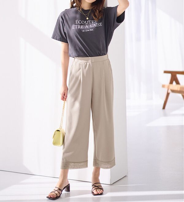 alotta（アロッタ）の「【４つの機能付】ひんやり裾レース楽ちんストレートパンツ（ワイドパンツ・ガウチョ）」｜詳細画像