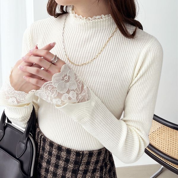 大人可愛い！レースが上品なハイネックニット - ベルーナ【公式】