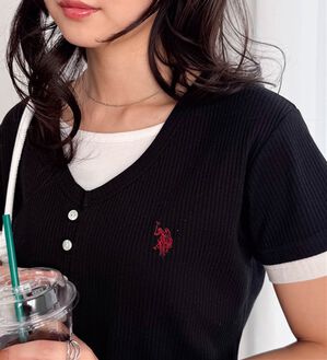 RANAN（ラナン）の「＜U.S.POLO ASSN.＞バイカラーレイヤード風カットソーTシャツ（カットソー）」｜ブラック系