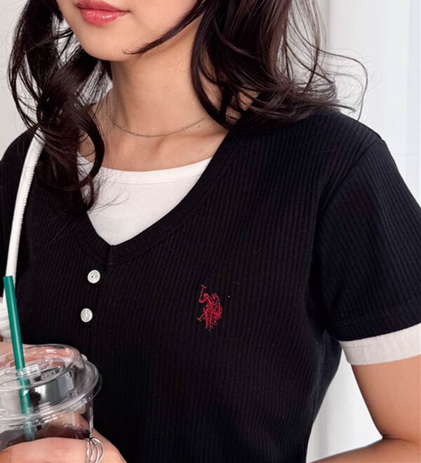 RANAN（ラナン）の「＜U.S.POLO ASSN.＞バイカラーレイヤード風カットソーTシャツ（カットソー）」｜ブラック系