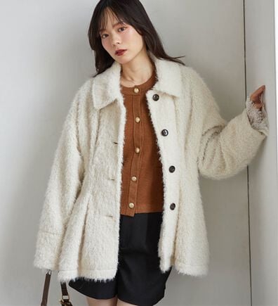 RANAN（ラナン）の「ペプラムシャギーコート（ハーフコート）」