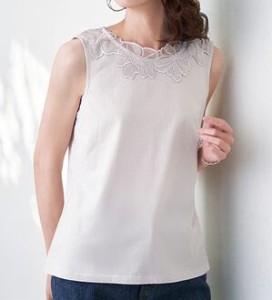 BELLUNA（ベルーナ）の「綿１００％脇汗対策フラワーレースタンクトップ（タンクトップ・キャミソール）」｜詳細画像