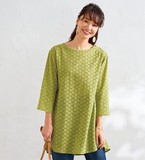 BELLUNA（ベルーナ）の「綿１００％サークルレース素材チュニック（チュニック）」｜ライム