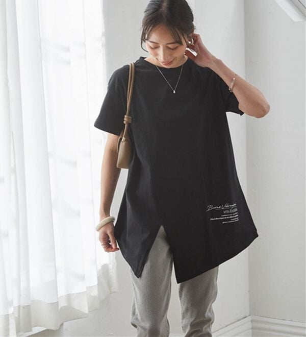 RANAN（ラナン）の「【ひんやり】ロゴプリントチュニックTシャツ（Tシャツ）」｜詳細画像