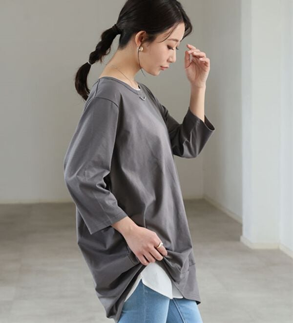 A HAPPY MARILYN（アハッピーマリリン）の「【Ｍ～８Ｌ】選べる袖！コク－ンシルエットチュニック（チュニック）」｜詳細画像