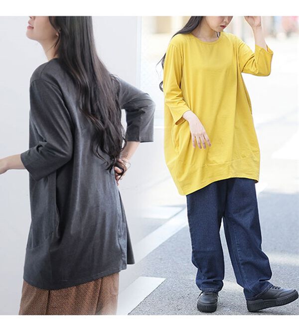 A HAPPY MARILYN（アハッピーマリリン）の「【Ｍ～８Ｌ】長袖・七分袖・半袖 コクーン シルエット チュニック（チュニック）」｜詳細画像