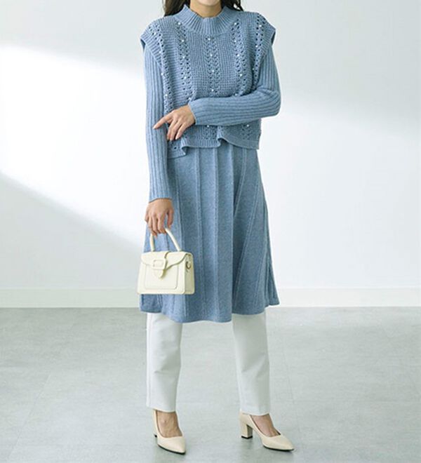 BELLUNA（ベルーナ）の「パール使い編地変化ニットベストアンサンブル（アンサンブル）」｜詳細画像