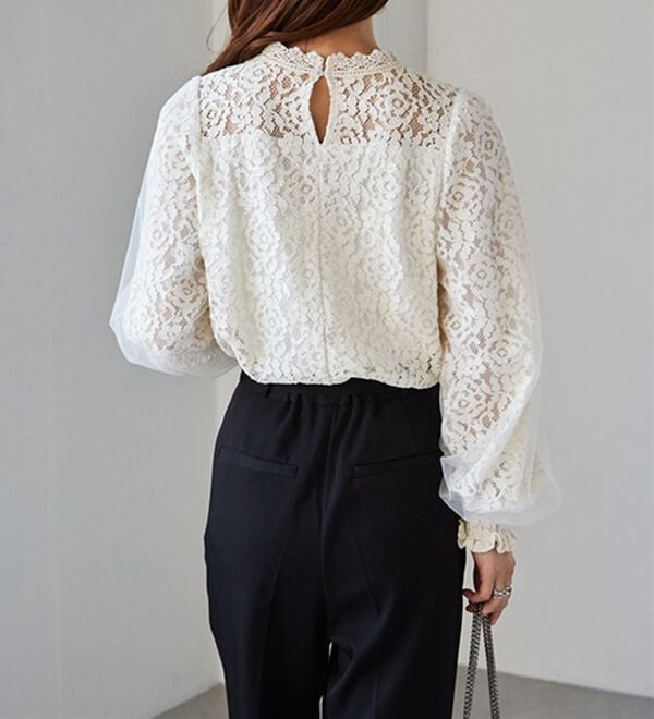 RANAN（ラナン）の「チュールドッキングフラワーレースキャンディースリーブブラウス（ブラウス）」｜詳細画像