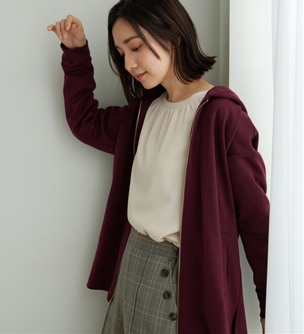 BELLUNA（ベルーナ）の「フードデザインとろみ素材ジップアップパーカー（パーカー）」｜詳細画像