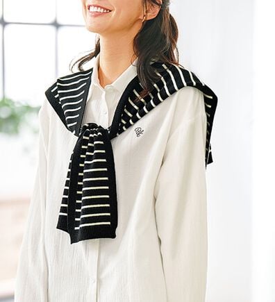 BELLUNA（ベルーナ）の「肩掛けニット&times;ビエラ起毛シャツ（シャツ）」