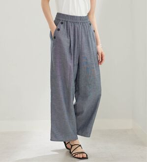 BELLUNA（ベルーナ）の「ダブルガーゼ素材ボタン使いワイドパンツ（ワイドパンツ・ガウチョ）」｜詳細画像