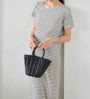 RANAN（ラナン）の「アシメネックハーフスリーブリブワンピース（その他ワンピース）」｜オフホワイトボーダー