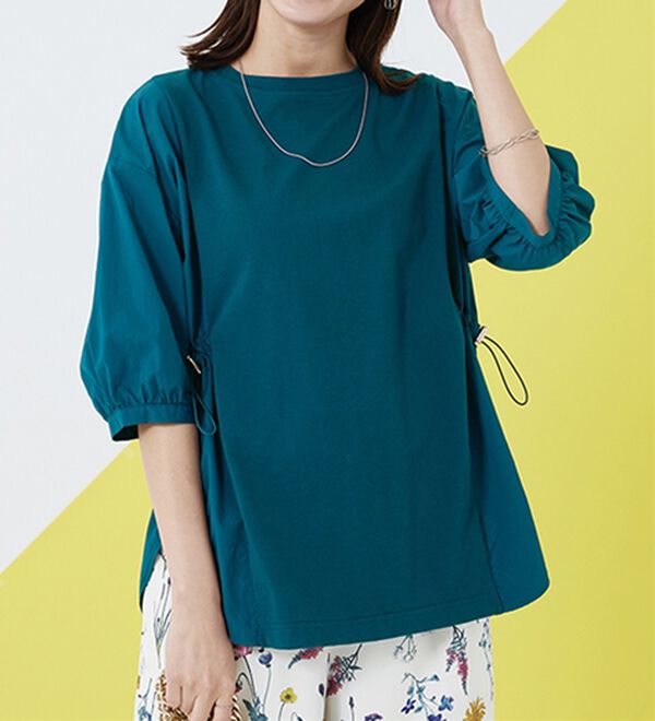 BELLUNA（ベルーナ）の「高見え！異素材切替ドロスト使いプルオーバー（カットソー）」｜詳細画像