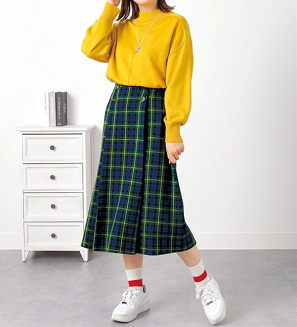 ボタンデザインチェック柄スカート - ベルーナ【公式】 