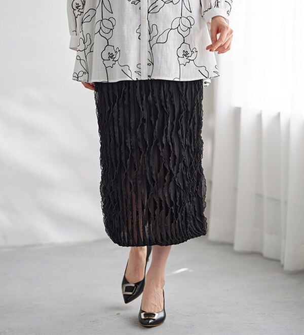 BELLUNA（ベルーナ）の「チュニックの下にはくストライプフリルスカート（ロングスカート）」｜詳細画像