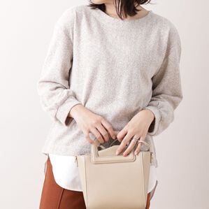 BELLUNA（ベルーナ）の「ツイード調シャツ切替デザインチュニック（チュニック）」｜ベージュ系