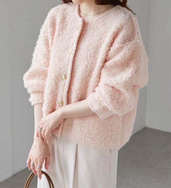 RANAN（ラナン）の「ゴールド調ボタンループ編みニットジャケット（ニットカーディガン）」｜詳細画像