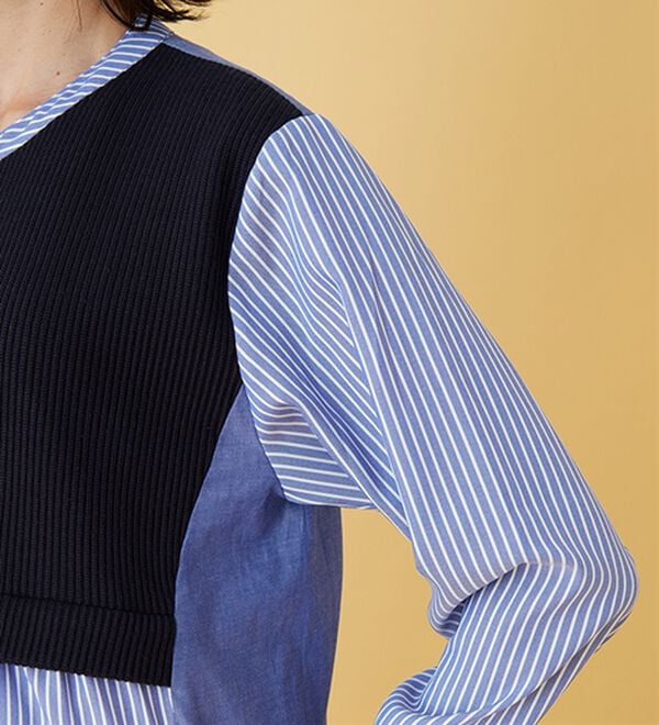 BELLUNA（ベルーナ）の「ストライプ&times;異素材切替シャツチュニック（チュニック）」｜詳細画像