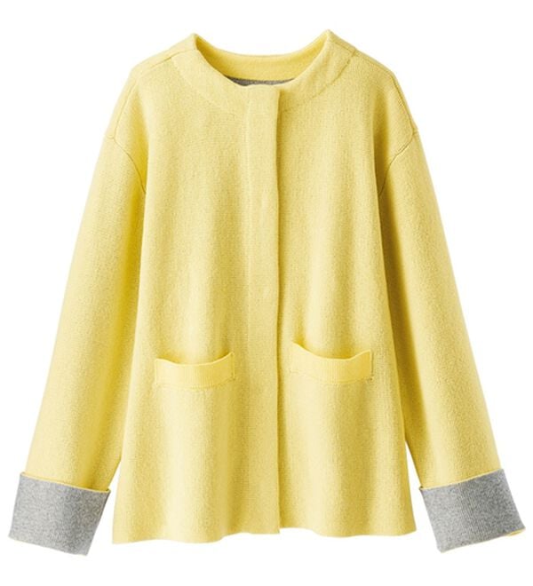 BELLUNA（ベルーナ）の「配色デザインふんわりニットジャケット（ハーフコート）」｜詳細画像