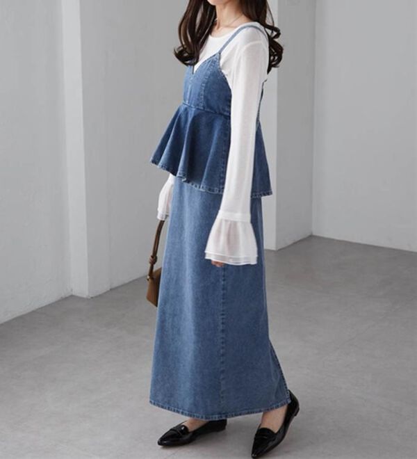 RANAN（ラナン）の「デニムペプラムキャミワンピース（ロングワンピース）」｜詳細画像