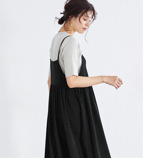 Pierrot（ピエロ）の「【選べる丈】前後２ｗａｙギャザー切り替えキャミワンピース（カットソーワンピース）」｜詳細画像