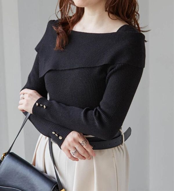 RANAN（ラナン）の「アシメオフショルリブニット（ニット・セーター）」｜詳細画像