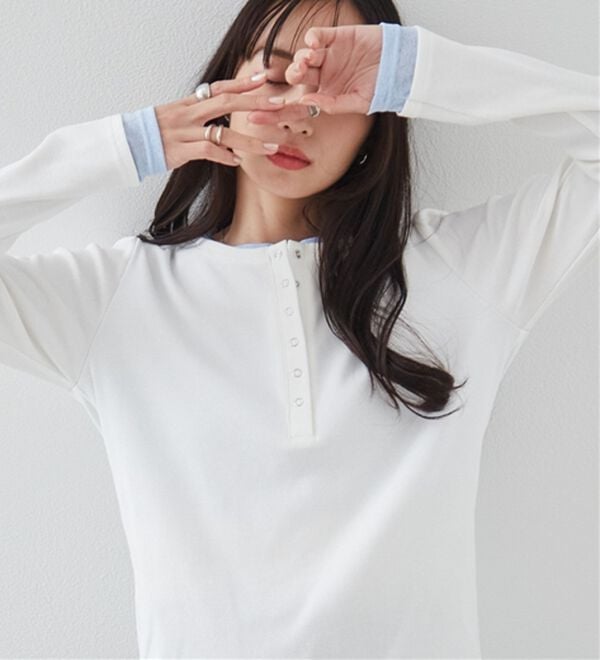 RANAN（ラナン）の「レイヤードヘンリーネックリブTシャツ（カットソー）」｜詳細画像
