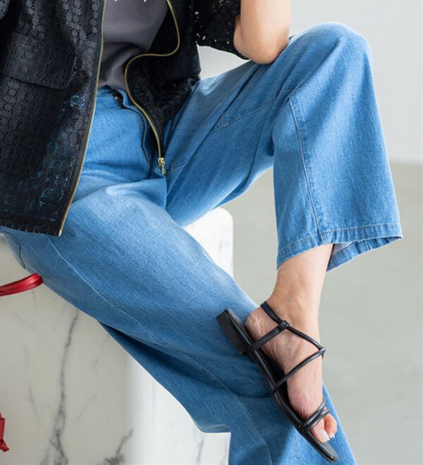 BELLUNA（ベルーナ）の「ひんやり冷感！カーブシルエットデニムパンツ（ワイドパンツ・ガウチョ）」｜詳細画像