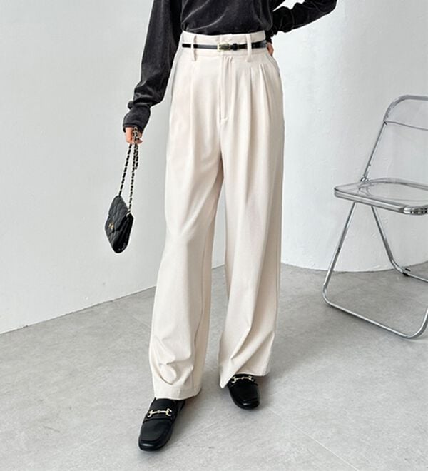 GeeRA（ジーラ）の「着心地抜群！ハイウエストダブルタックワイドパンツ（フルレングスパンツ）」｜詳細画像