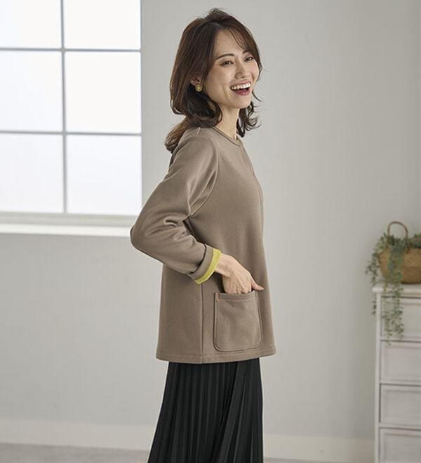 BELLUNA（ベルーナ）の「パチパチしにくい！静電気防止裏フリース配色カーディガン（その他カーディガン）」｜詳細画像