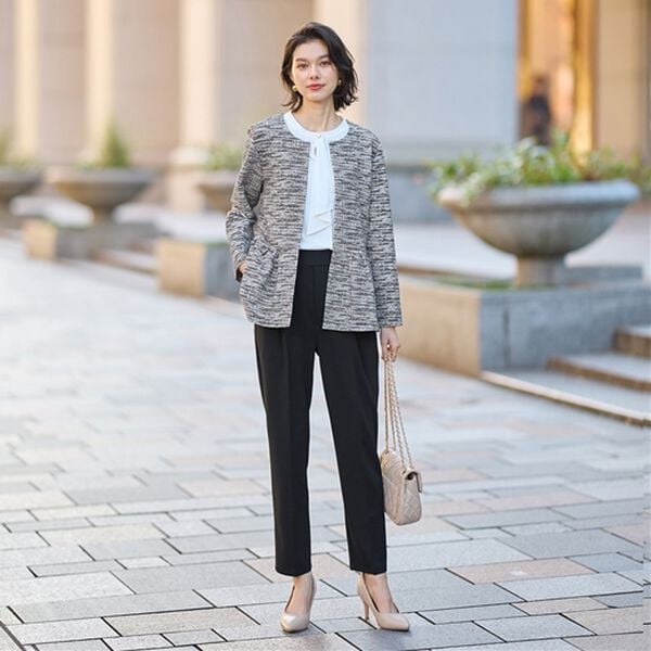 GeeRA（ジーラ）の「【２点セット】ニットツイードペプラムジャケットセットアップスーツ（パンツスーツ）」｜詳細画像