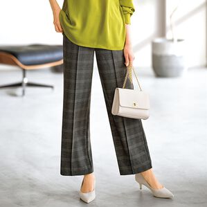 BELLUNA（ベルーナ）の「ストレッチ素材ドロスト美脚ワイドパンツ（ワイドパンツ・ガウチョ）」｜ブラウン系チェック