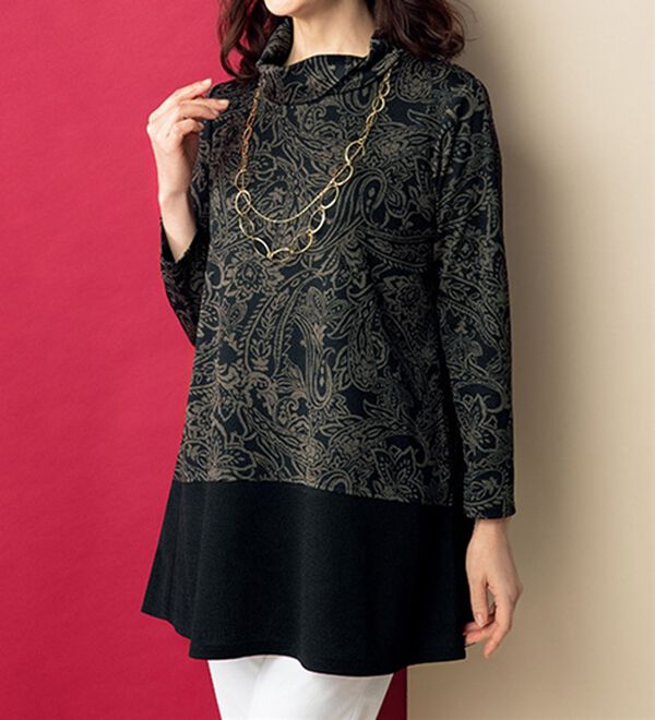 ルフラン（ルフラン）の「日本製ニットちりめん切替ブラウス＜芹菜～せりな～＞（ブラウス）」｜黒系