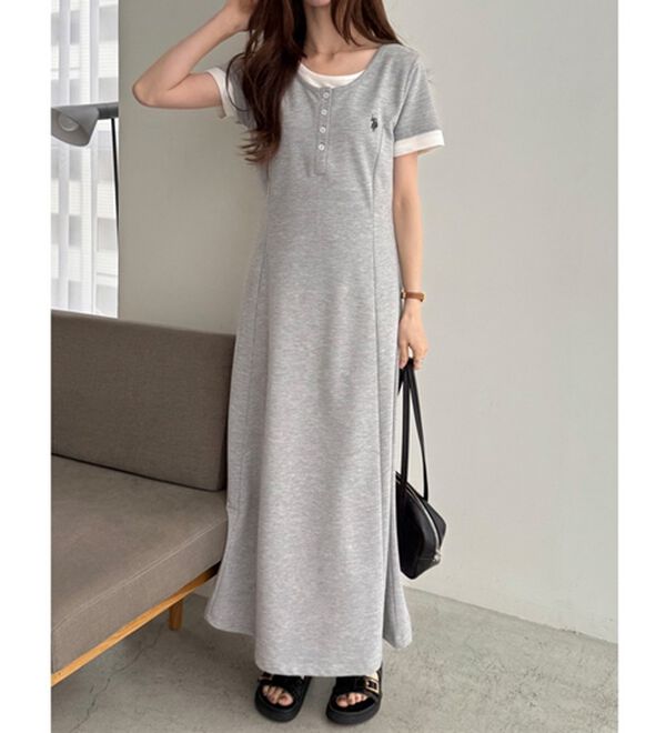 GeeRA（ジーラ）の「【ＵＳ．ＰＯＬＯ．ＡＳＳＮ】レイヤード風ヘンリーネック半袖ワンピース（カットソーワンピース）」｜詳細画像