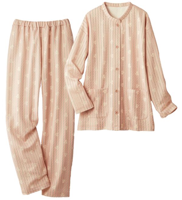 LAVIENNE（ラヴィエンヌ）の「綿入りキルトパジャマ（パジャマ・ルームウェア）」｜ピンク系ストライプ花柄