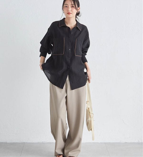 RANAN（ラナン）の「配色パイピングシアーシャツ（シャツ）」｜詳細画像